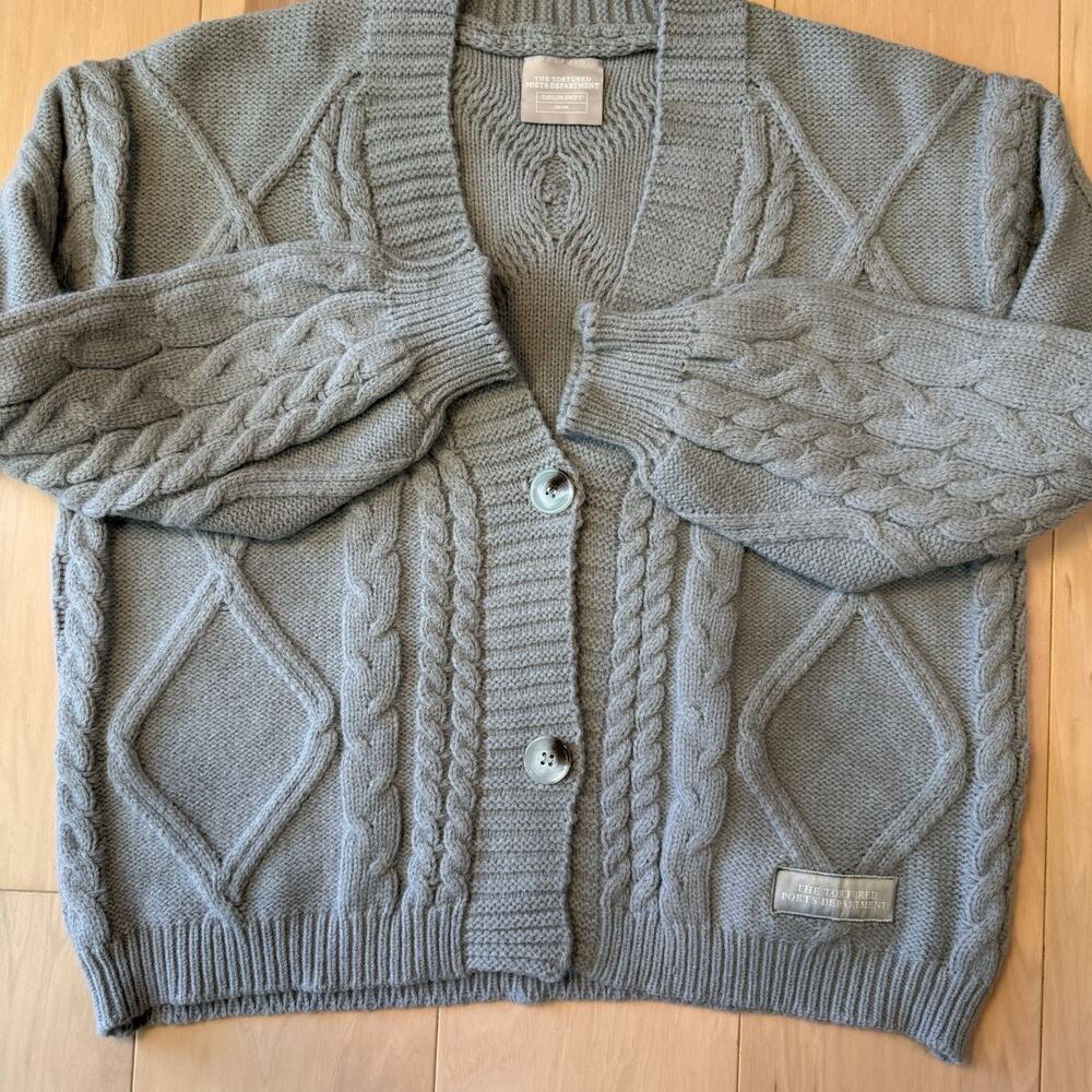 Taylor Swift Cardigan Women's XS/SM Gray Tortured Poets Department Cable Knit - Picture 7 of 9